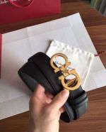 1:1 Ferragamo  Black Leather Belt  with Gold Logo buckle Steel Buckle 3.5cm